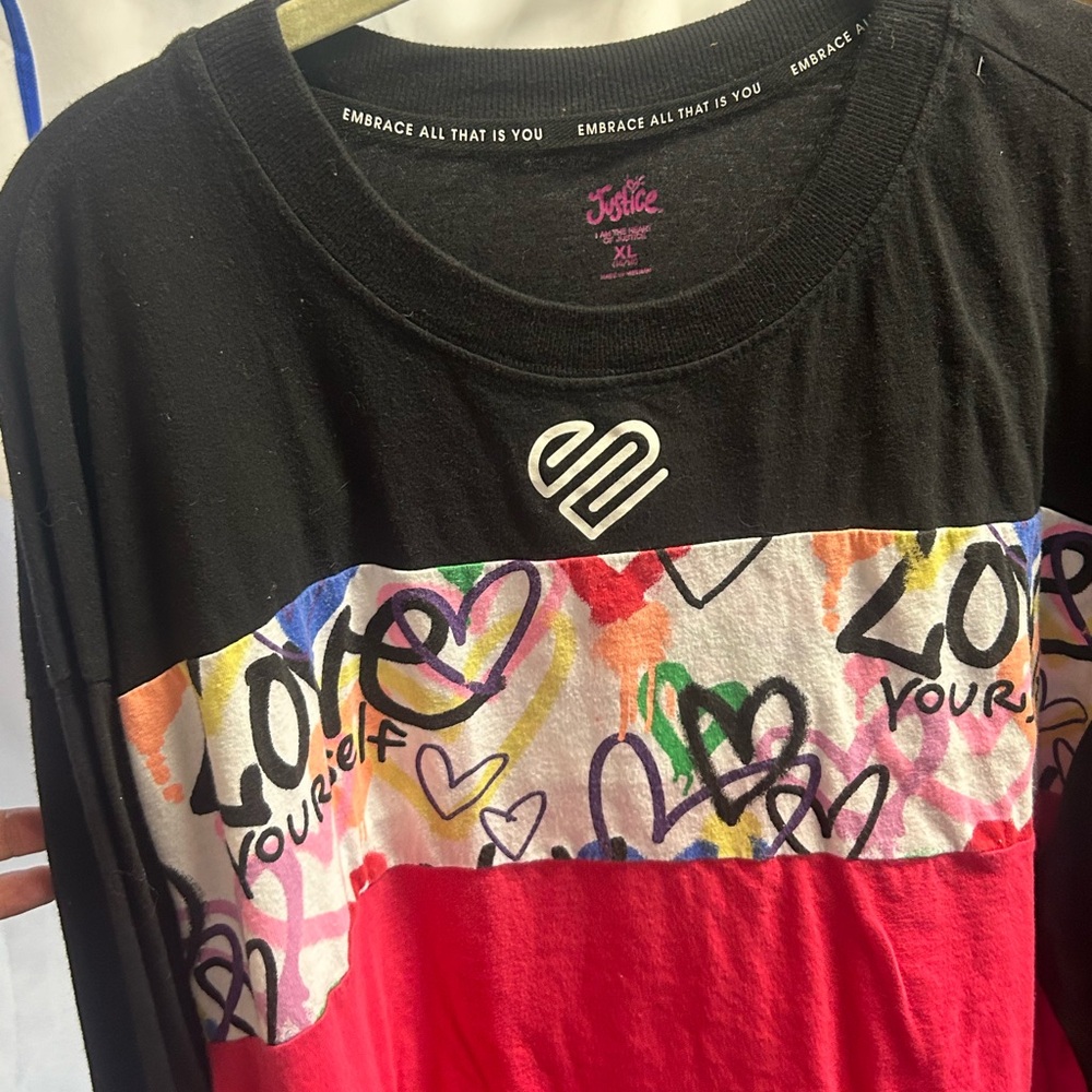 Justice Black and Red Long Sleeve Tee with Graffiti Design